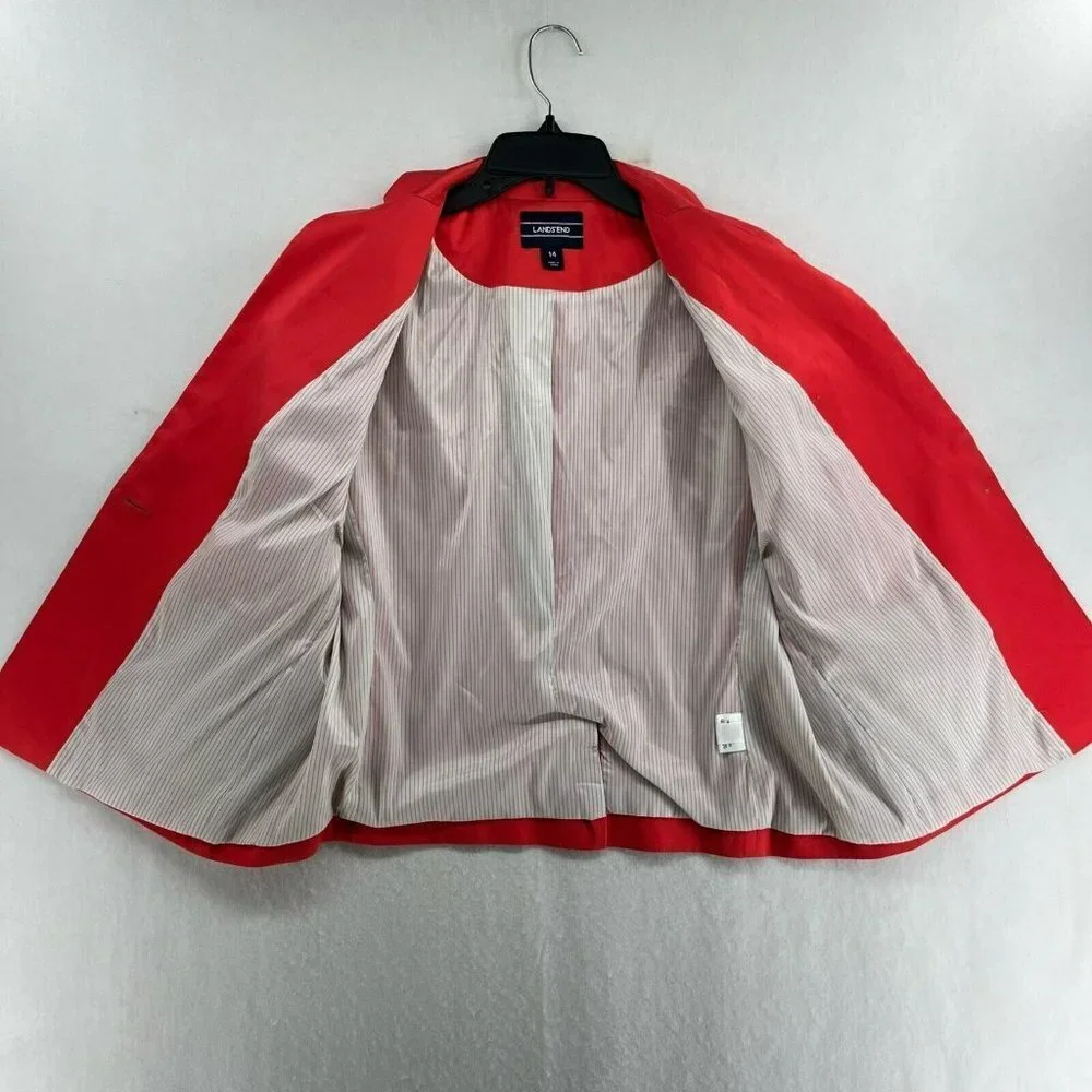 Lands' End Blazer Women's Sz 14 Red One-Button Single-Breasted Striped Lining - Picture 3 of 12